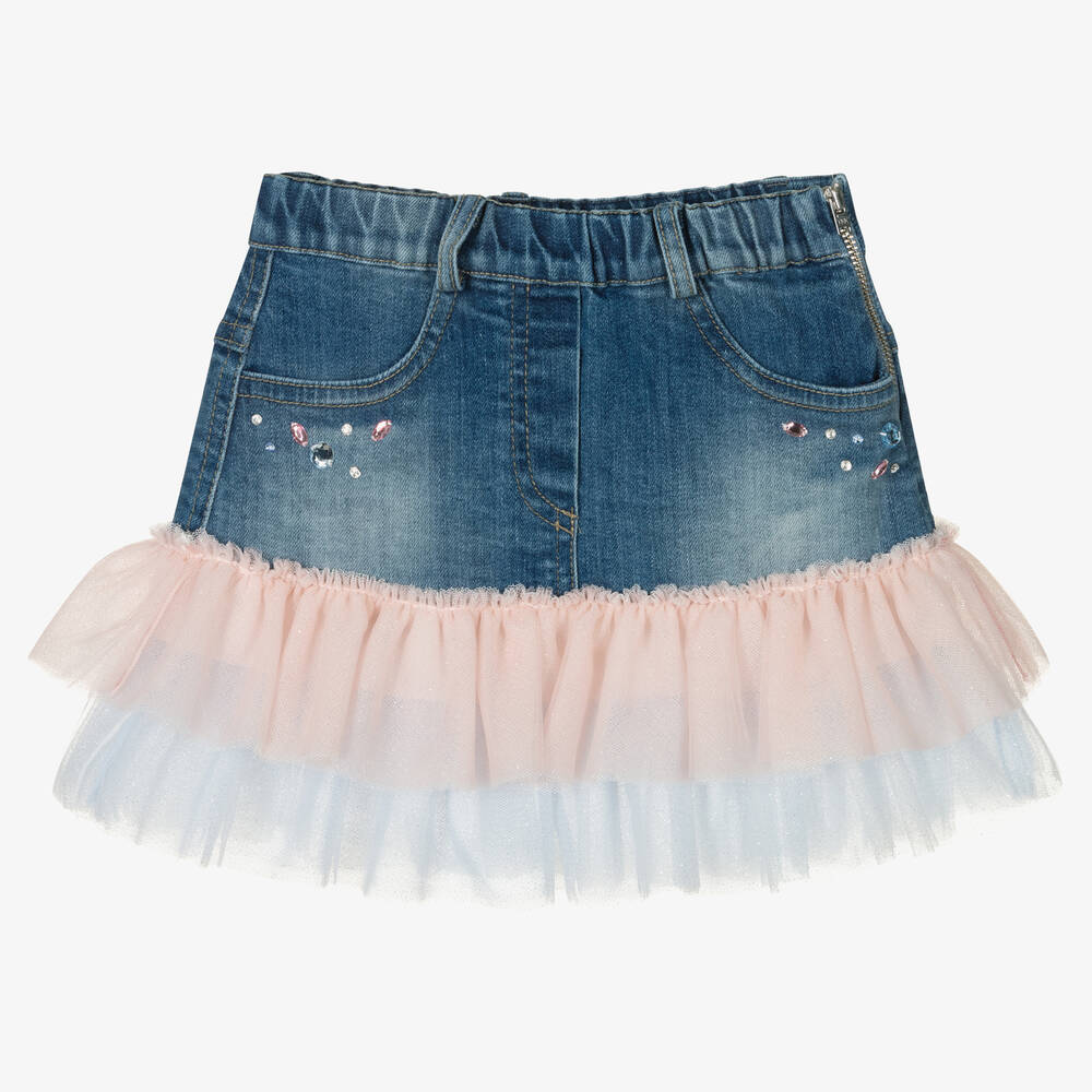 Lapin House - Girls Blue Denim & Tulle Skirt | Childrensalon