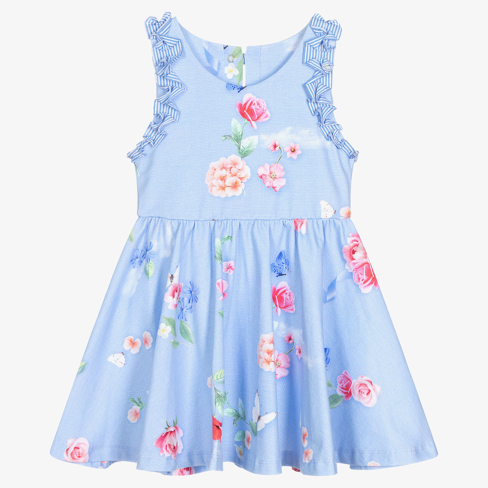 Lapin House - Robe bleue en coton à fleurs Fille | Childrensalon