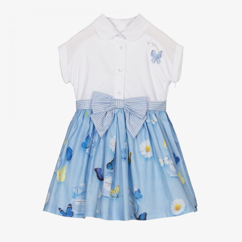 Lapin House - Robe bleue en coton à fleurs Fille | Childrensalon