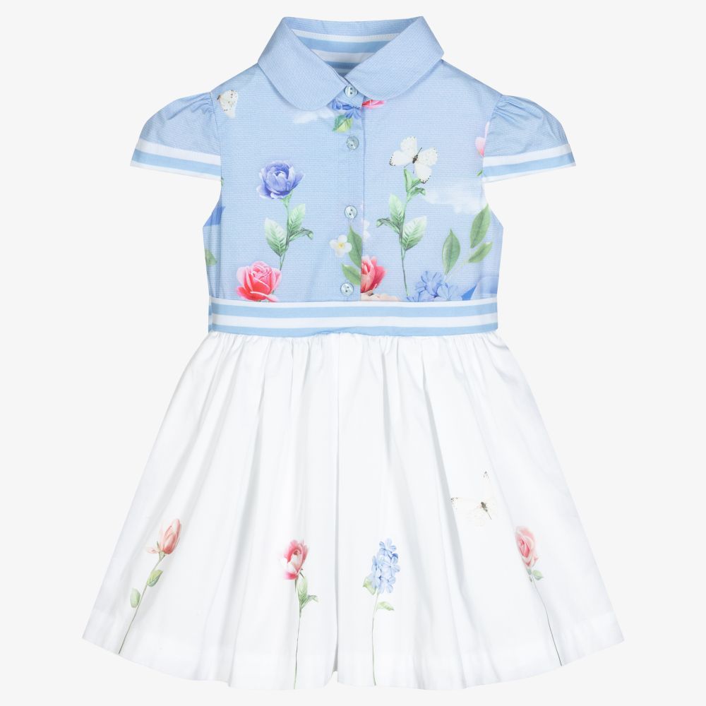 Lapin House - Blaues Blumen-Baumwollkleid (M) | Childrensalon