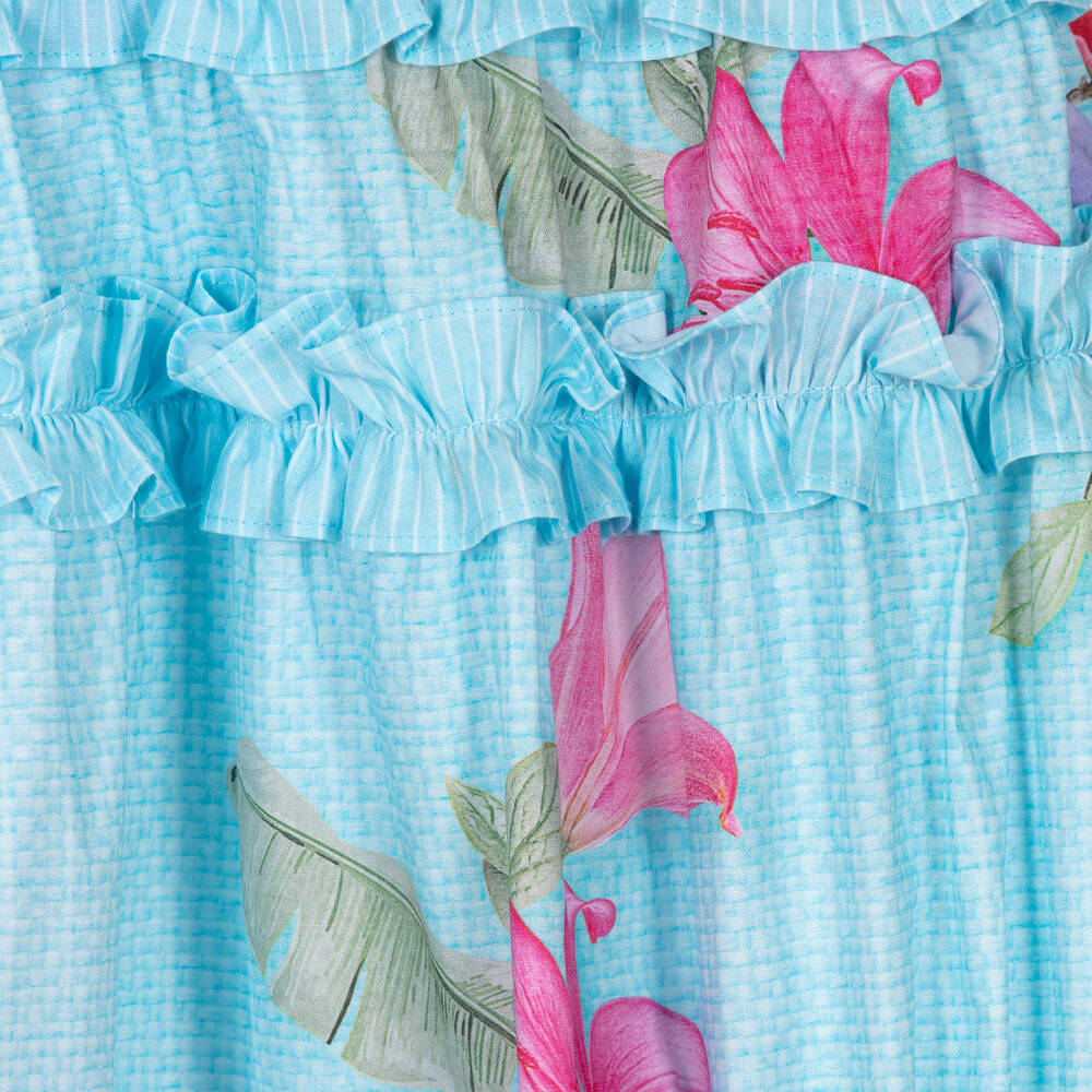 Lapin House-Голубое хлопковое платье с цветами | Childrensalon Outlet