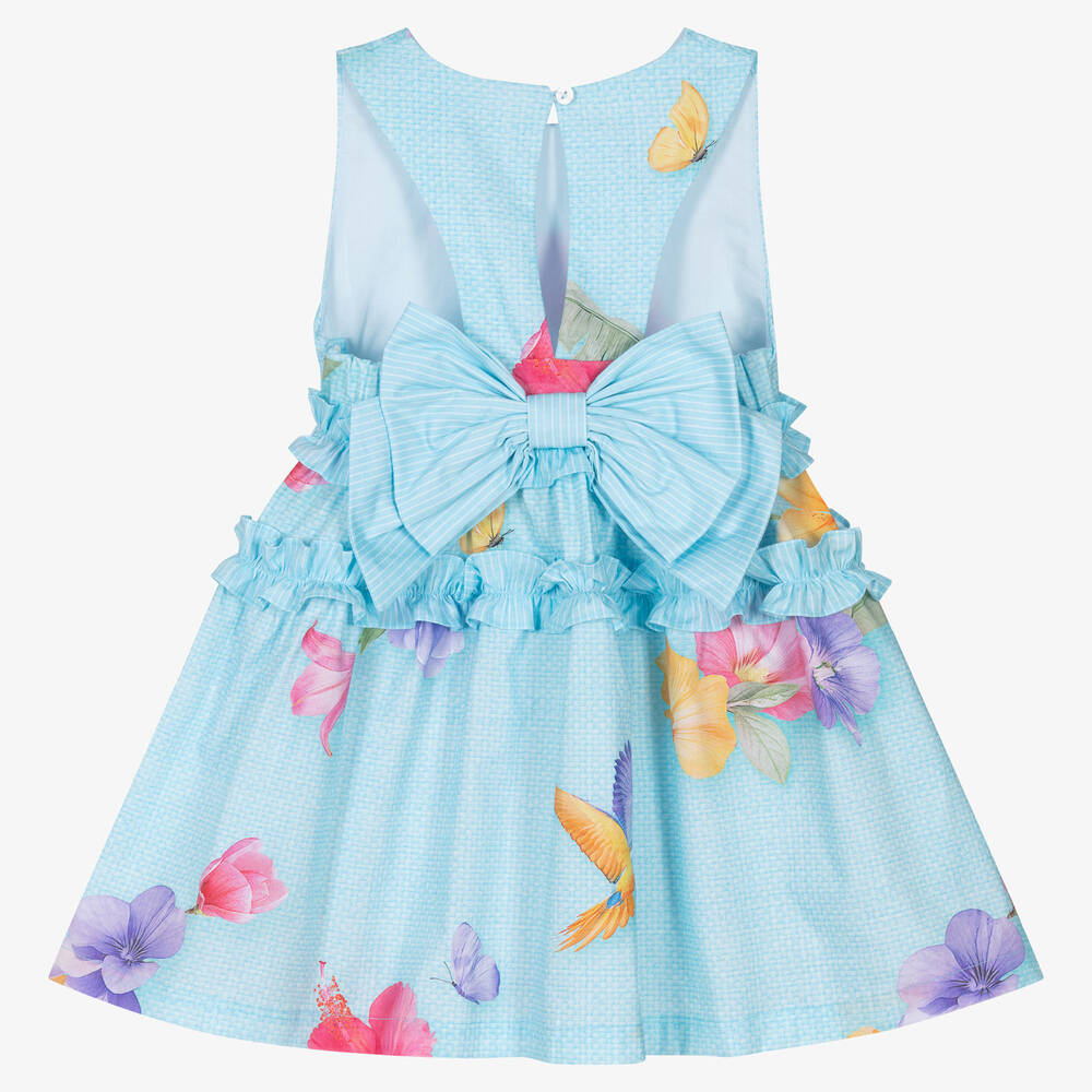 Lapin House-Голубое хлопковое платье с цветами | Childrensalon Outlet
