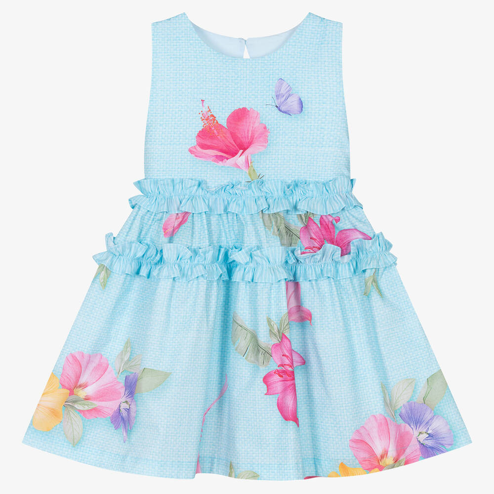 Lapin House - Голубое хлопковое платье с цветами | Childrensalon