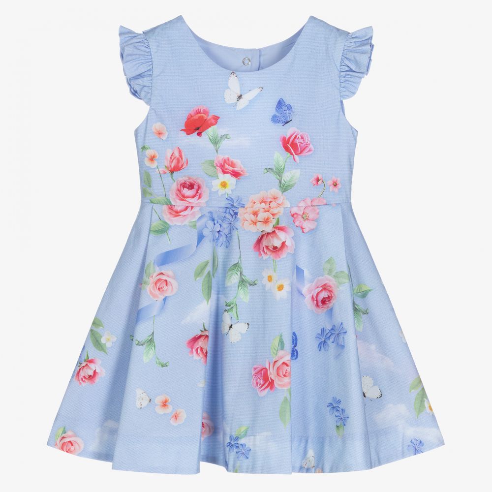 Lapin House - Голубое платье с цветами для девочек | Childrensalon