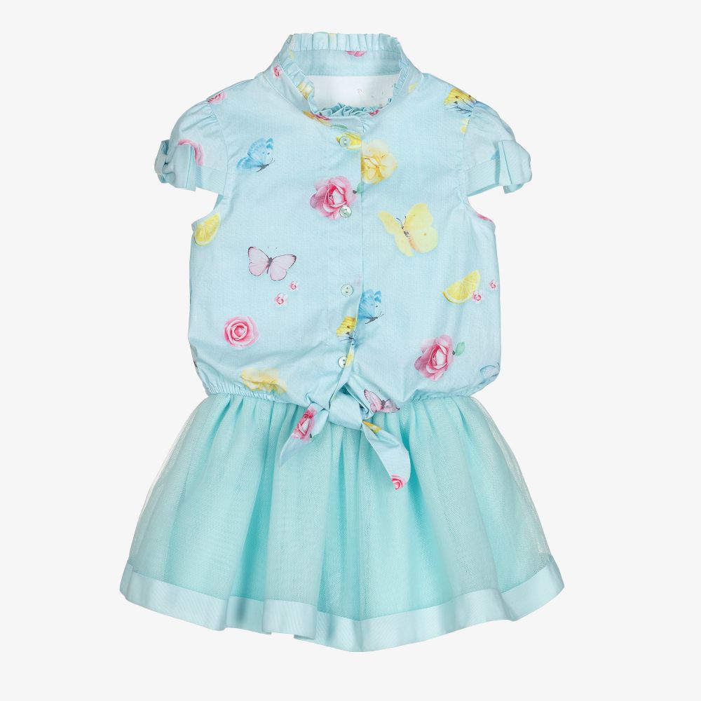 Lapin House - Blaues Kleid-Set mit Blumen (M) | Childrensalon