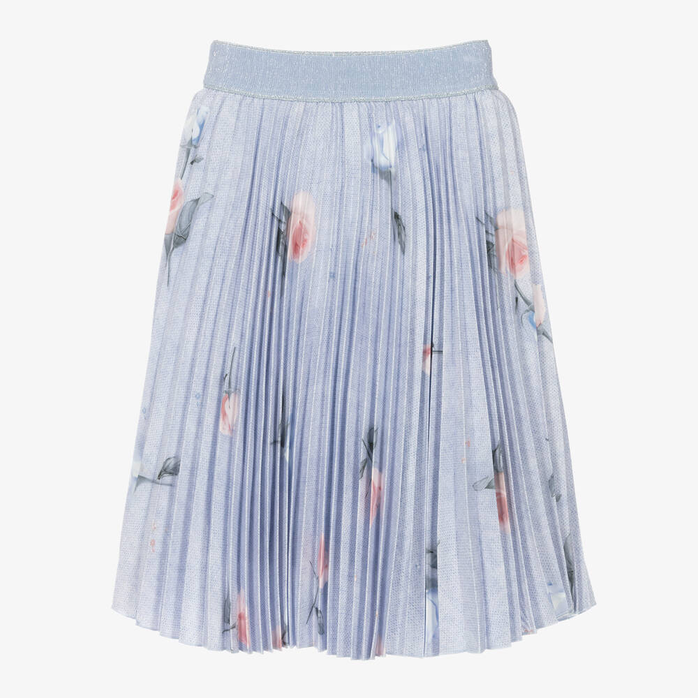 Blue floral cheap pleated skirt