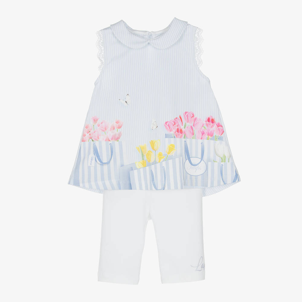 Lapin House - Girls Blue Floral Striped Shorts Set | Childrensalon