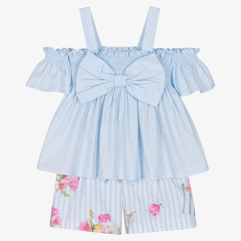 Lapin House - Blaues Vichy & Streifen Shorts-Set | Childrensalon