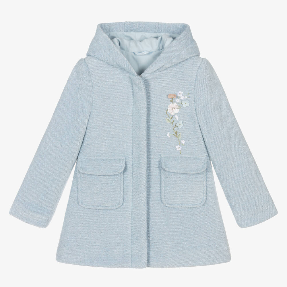 Lapin House - Girls Blue Hooded Flower Coat | Childrensalon