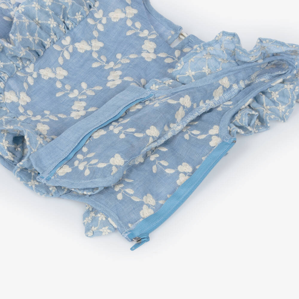 Lapin House-Girls Blue & Ivory Cotton Broderie Anglaise Shorts Set | Childrensalon Outlet