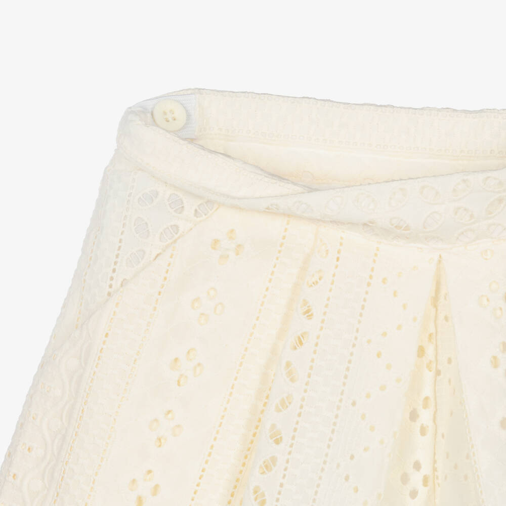 Lapin House-Girls Blue & Ivory Cotton Broderie Anglaise Shorts Set | Childrensalon Outlet