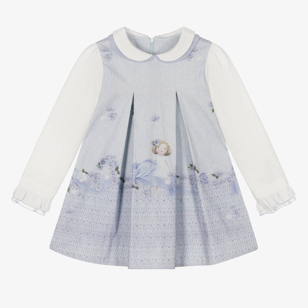 Lapin House - Girls Blue Knit Print Dress | Childrensalon