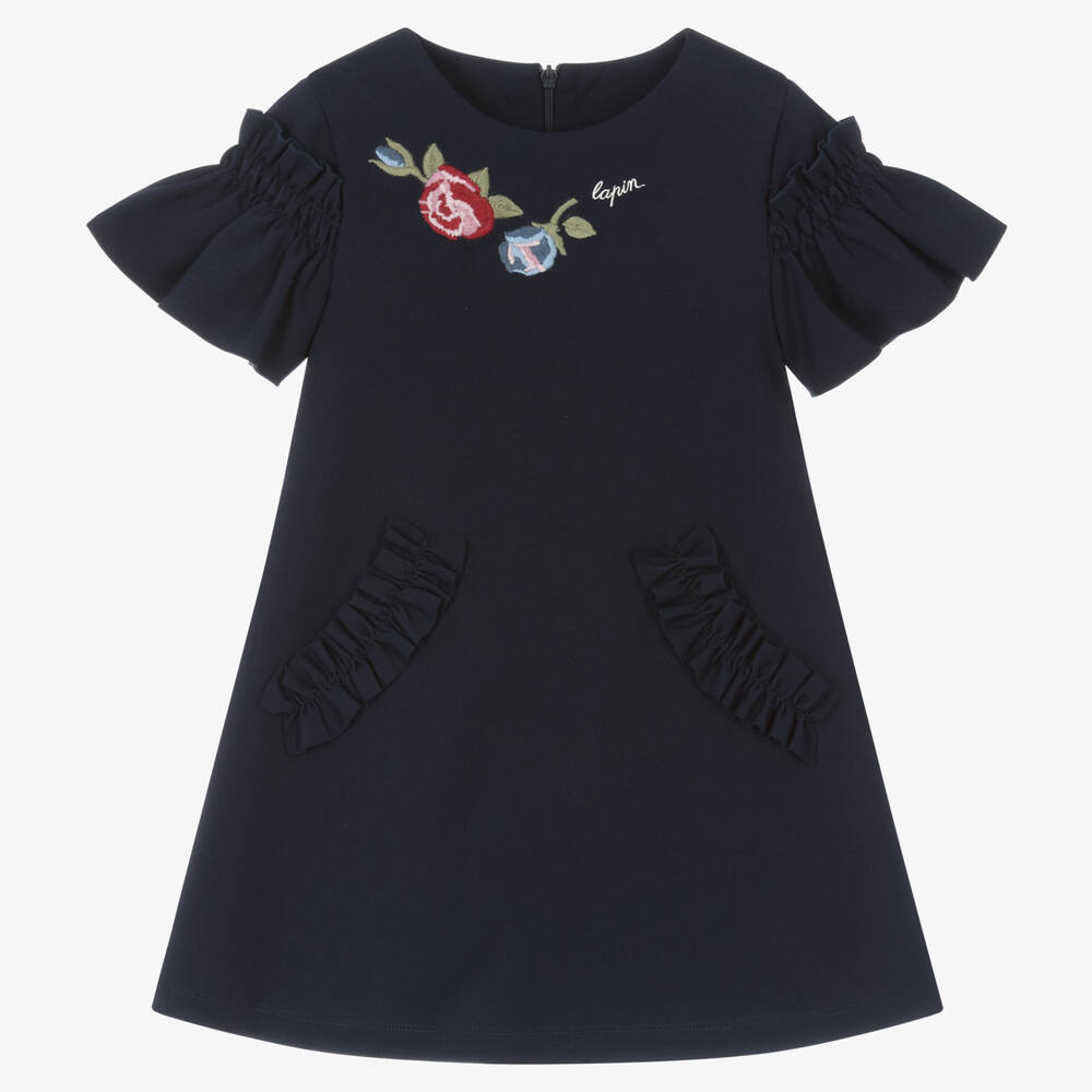 Lapin House - Girls Blue Milano Jersey Ruffle Dress | Childrensalon