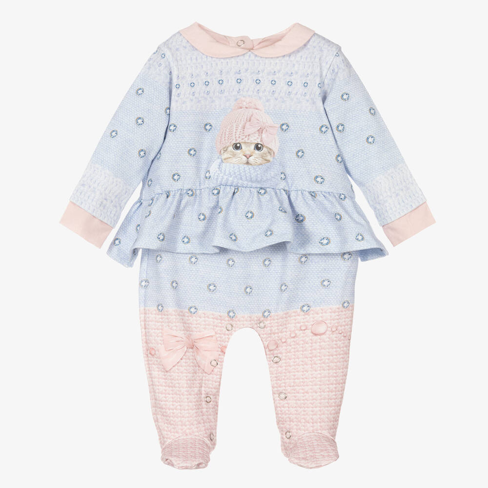 Lapin House - Girls Blue & Pink Cat Babygrow | Childrensalon