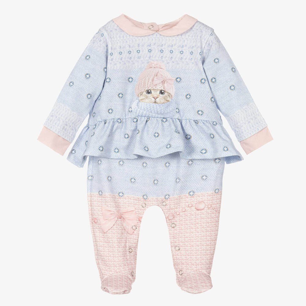 Lapin House - Grenouillère bleue rose Chat | Childrensalon