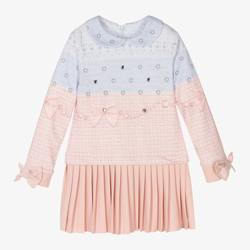 Lapin House - Розово-голубое хлопковое платье для девочек | Childrensalon