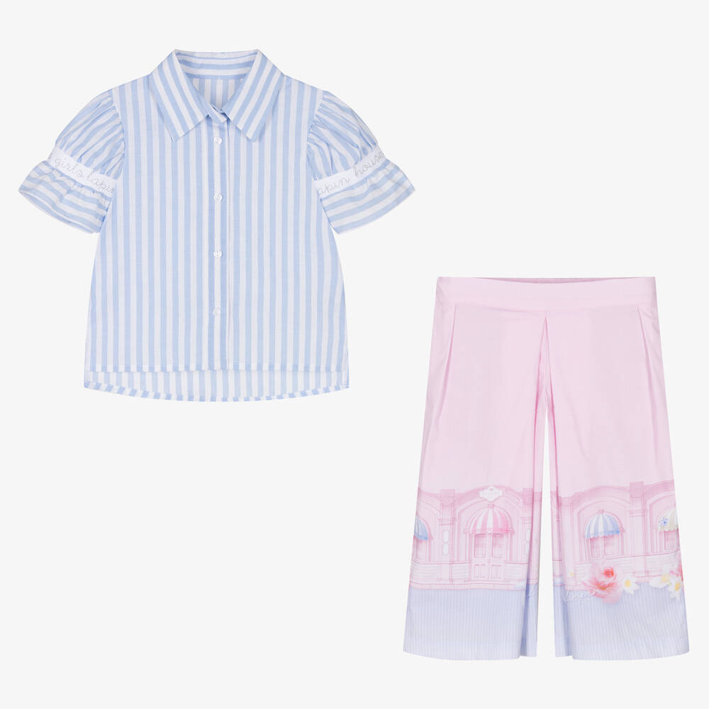 Lapin House-Голубая рубашка и розовые брюки из хлопка | Childrensalon Outlet