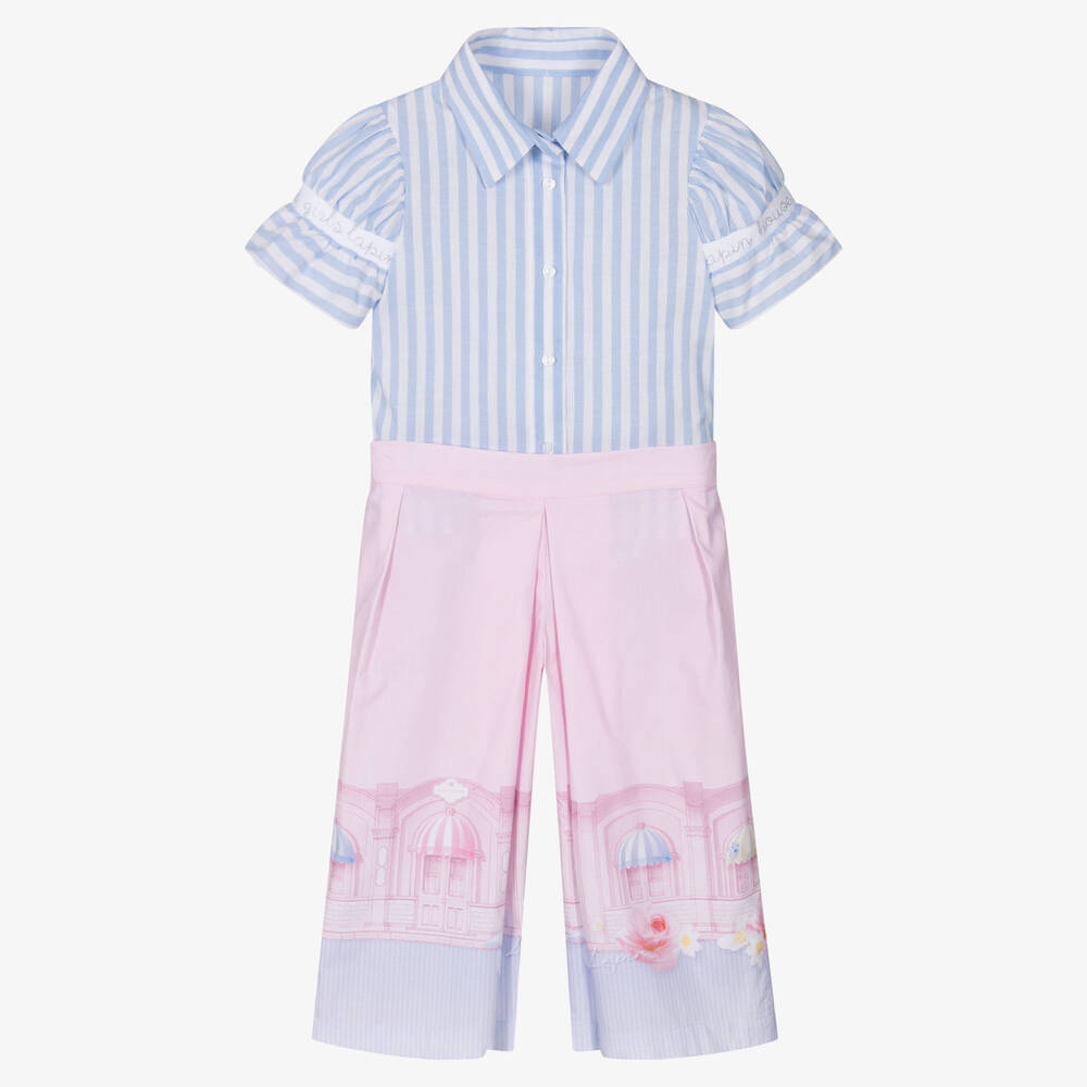 Lapin House - Голубая рубашка и розовые брюки из хлопка | Childrensalon