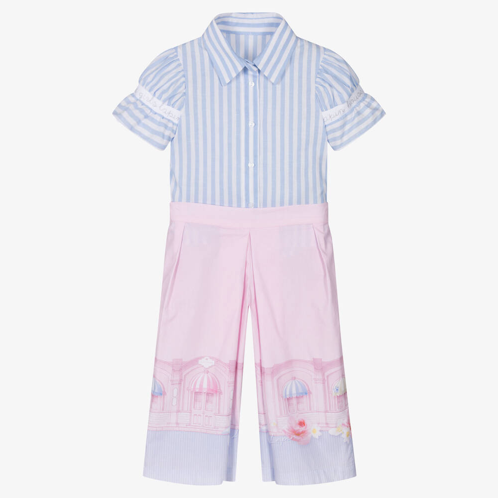 Lapin House-Голубая рубашка и розовые брюки из хлопка | Childrensalon Outlet