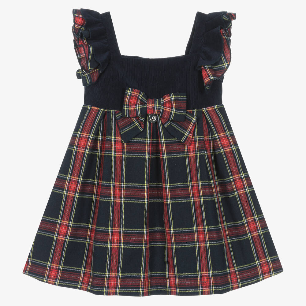 Lapin House - Girls Blue & Red Cotton Tartan Dress | Childrensalon