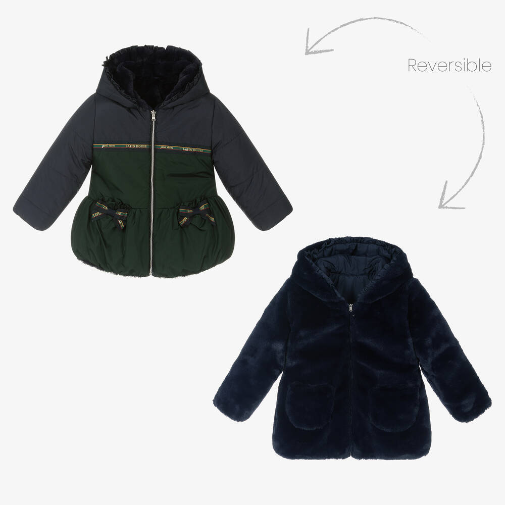 Lapin House - Manteau bleu réversible fille | Childrensalon