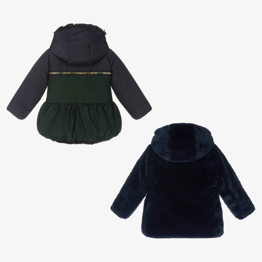 Lapin House-Girls Blue Reversible Coat | Childrensalon Outlet