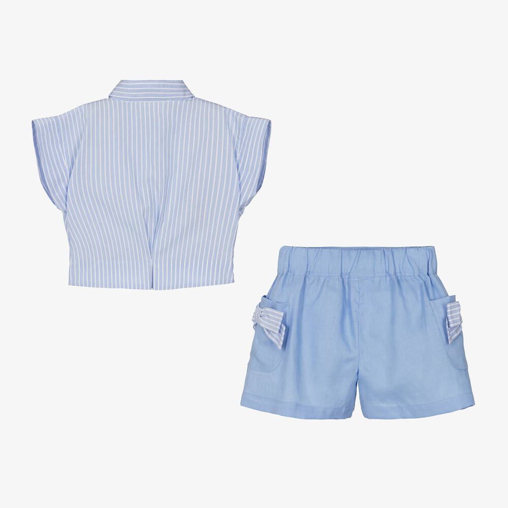 Lapin House-Girls Blue Stripe & Floral Shorts Set | Childrensalon Outlet