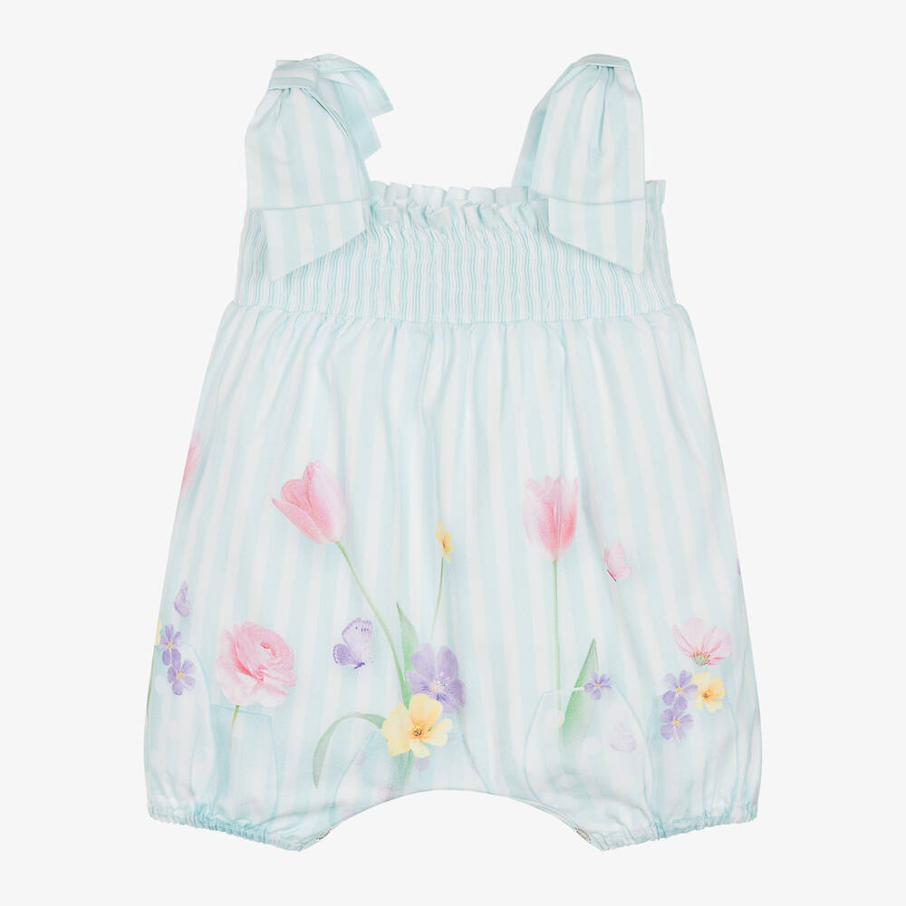 Lapin House-Girls Blue Striped Cotton Floral Shortie | Childrensalon Outlet