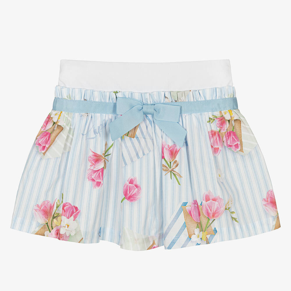 Lapin House - Girls Blue Striped Floral Skirt | Childrensalon
