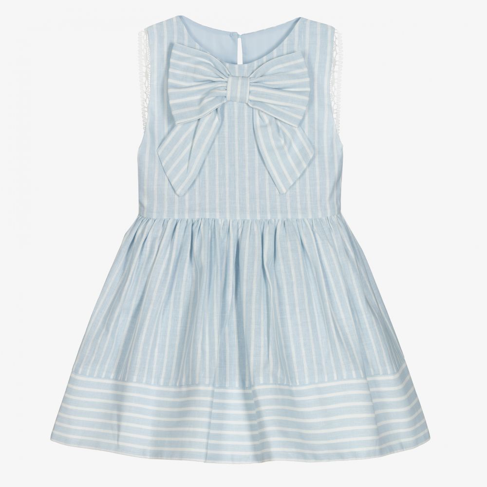 Lapin House - Голубое льняное платье в полоску для девочек | Childrensalon