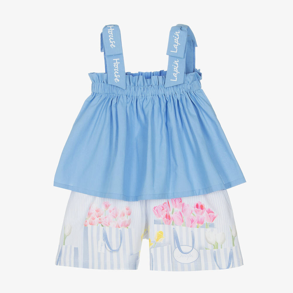 Lapin House - Girls Blue Striped Shorts Set | Childrensalon