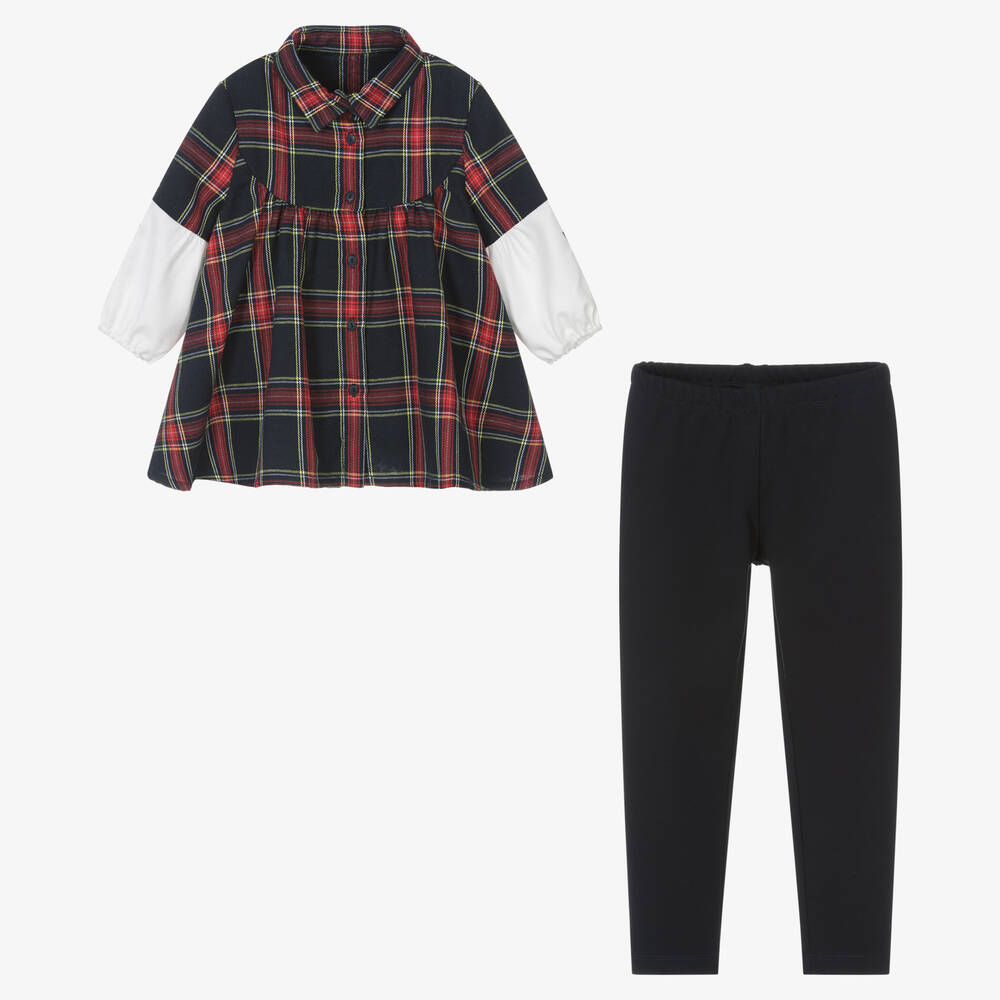 Lapin House-Girls Blue Tartan Cotton Leggings Set | Childrensalon Outlet