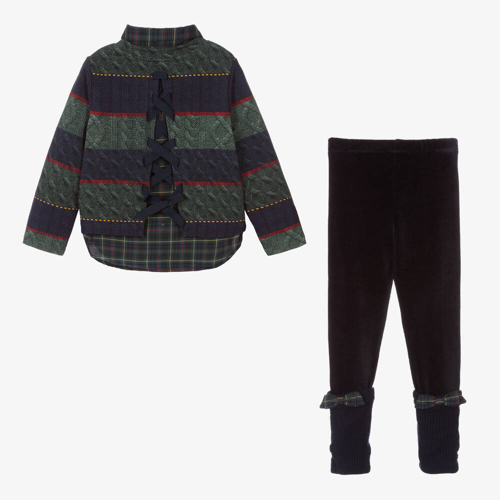 Lapin House Girls Blue Tartan Leggings Set Childrensalon Outlet