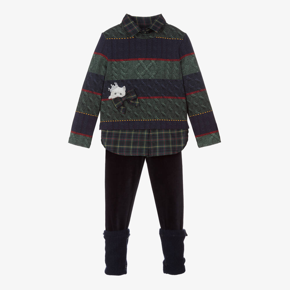 Lapin House-Girls Blue Tartan Leggings Set | Childrensalon Outlet