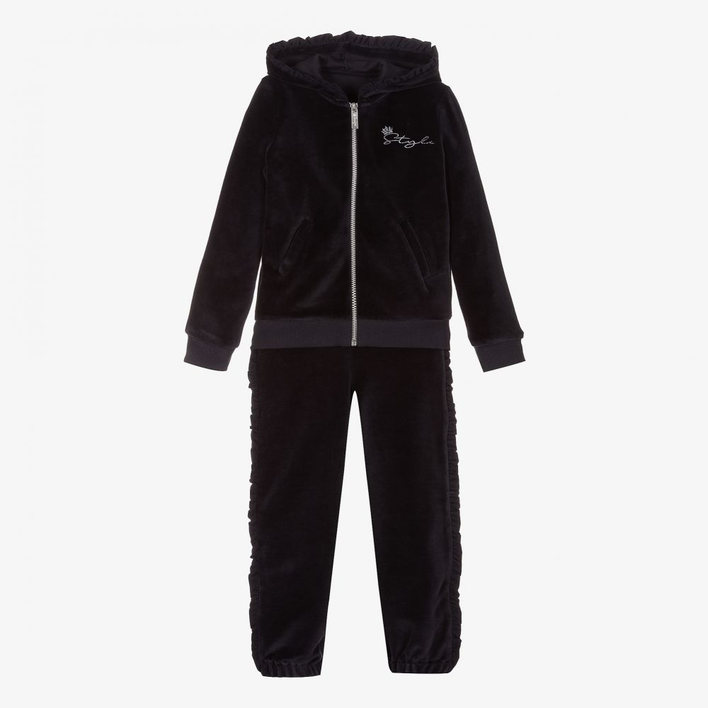 Lapin House - Girls Blue Velour Tracksuit | Childrensalon