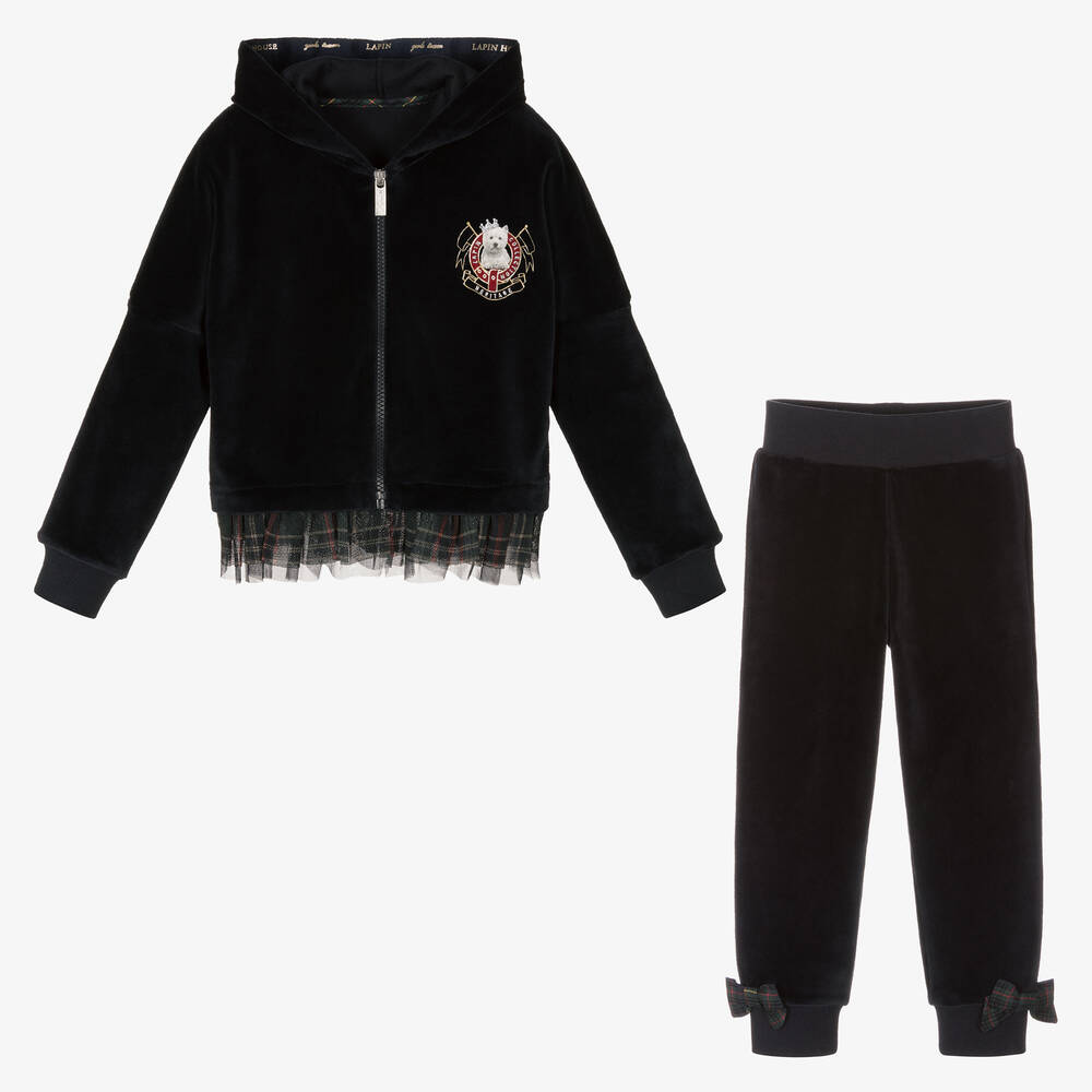 Lapin House-Girls Blue Velour Tracksuit | Childrensalon Outlet