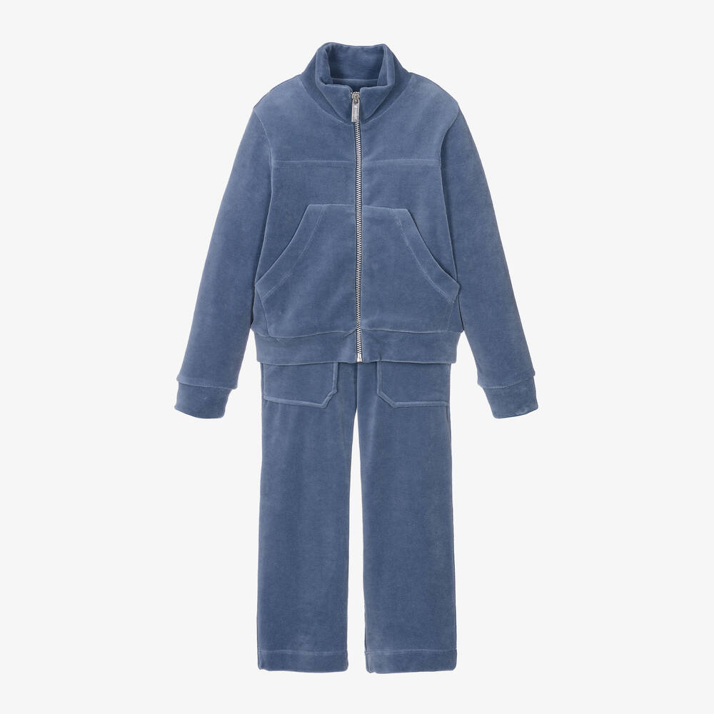 Lapin House - Girls Blue Velour Tracksuit | Childrensalon