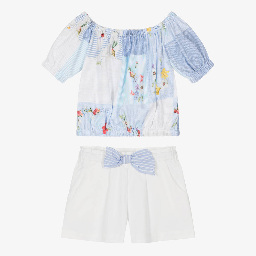 Lapin House-Голубая блузка и белые шорты из хлопка для девочек | Childrensalon Outlet