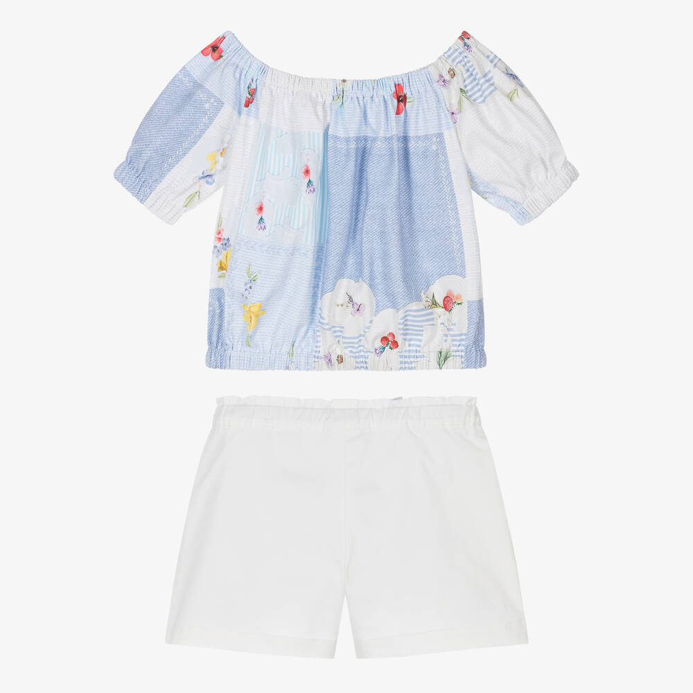 Lapin House-Girls Blue & White Cotton Shorts Set | Childrensalon Outlet