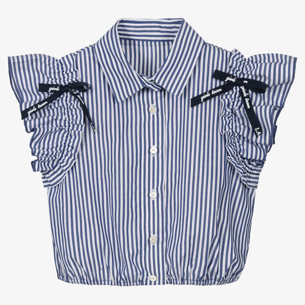 Lapin House - Хлопковая блузка в бело-голубую полоску | Childrensalon