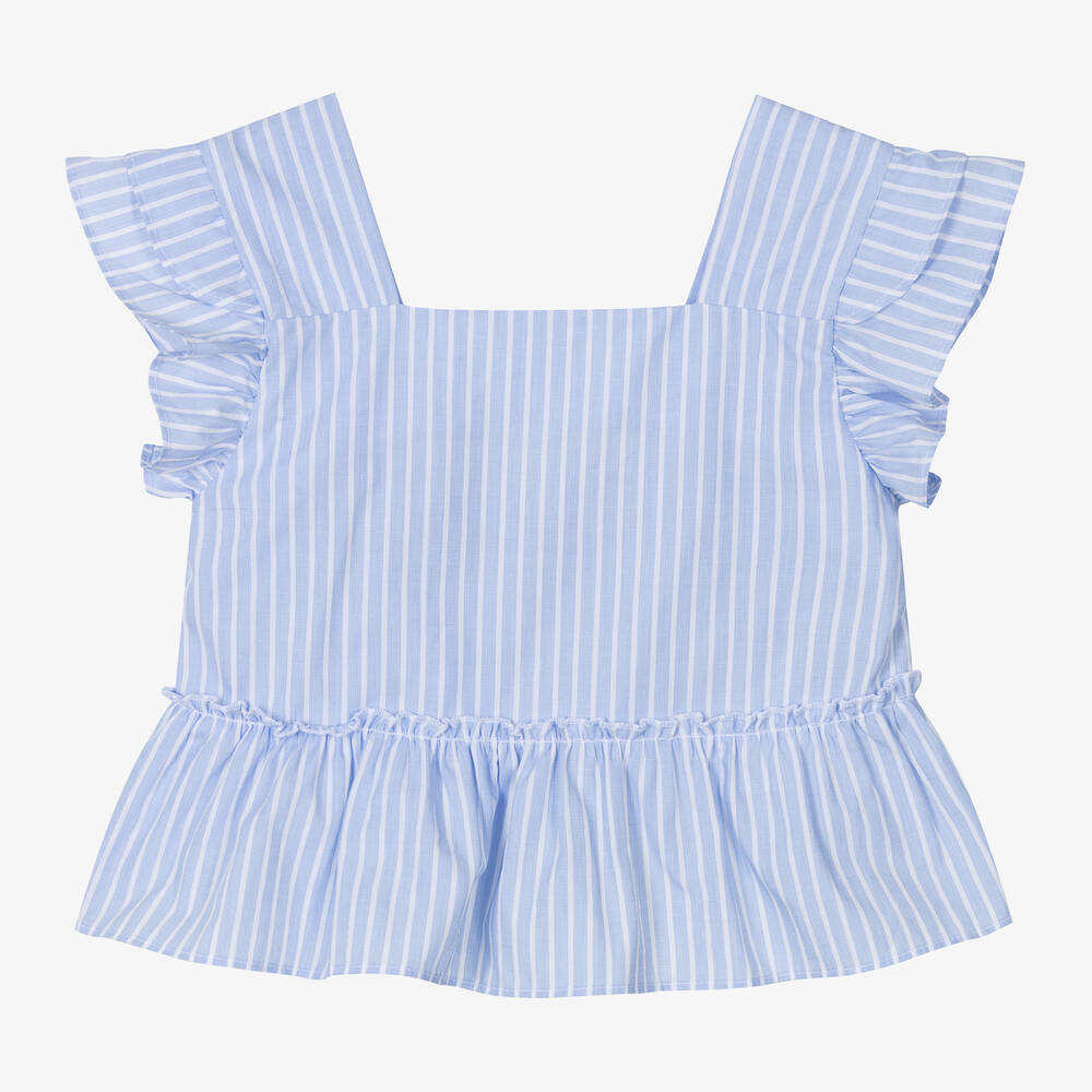 Lapin House-بلوز قطن مقلم لون أزرق فاتح وأبيض للبنات | Childrensalon Outlet