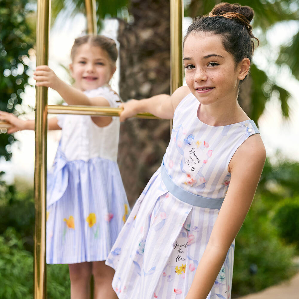 Lapin House-Girls Blue & White Stripe Cotton Dress | Childrensalon Outlet