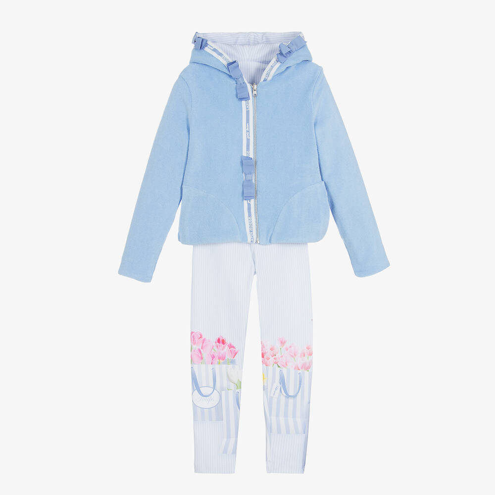 Lapin House - Blaues Jacken & Blumen-Leggings Set | Childrensalon