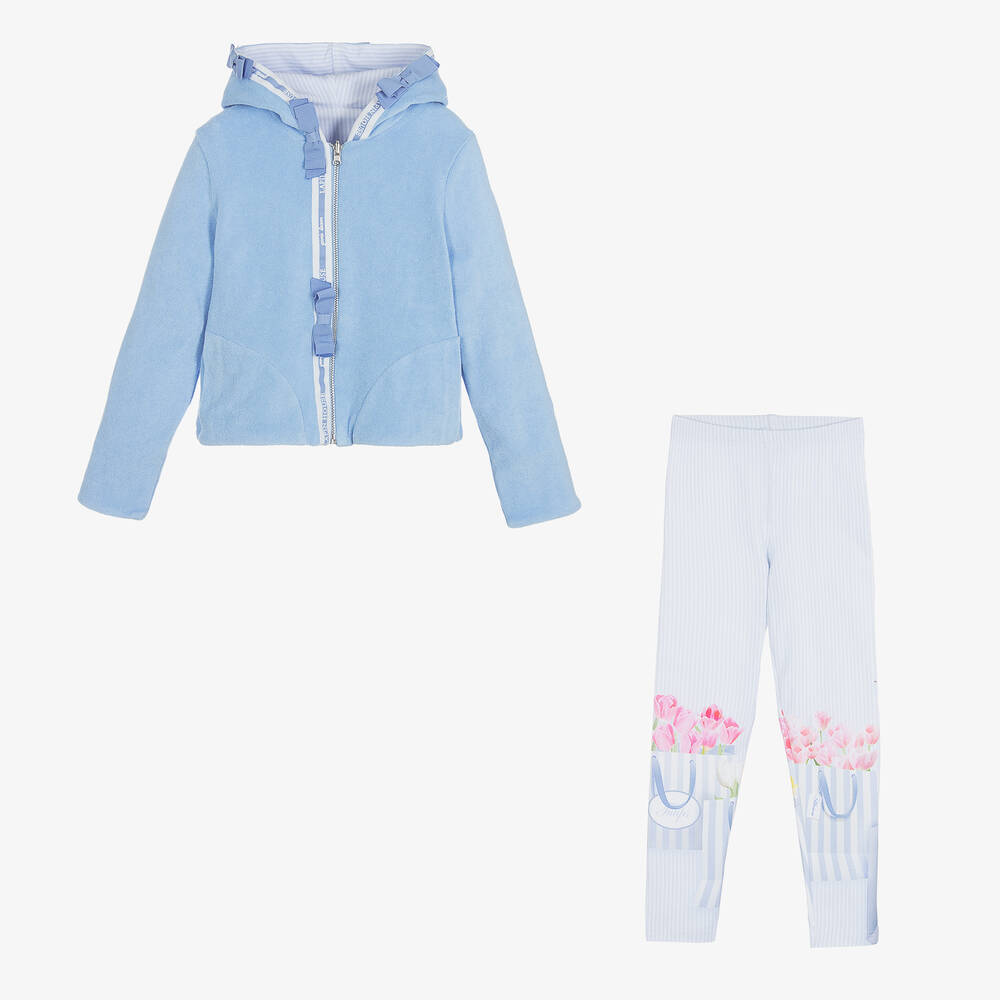 Lapin House-Голубой топ на молнии с цветами и легинсы | Childrensalon Outlet