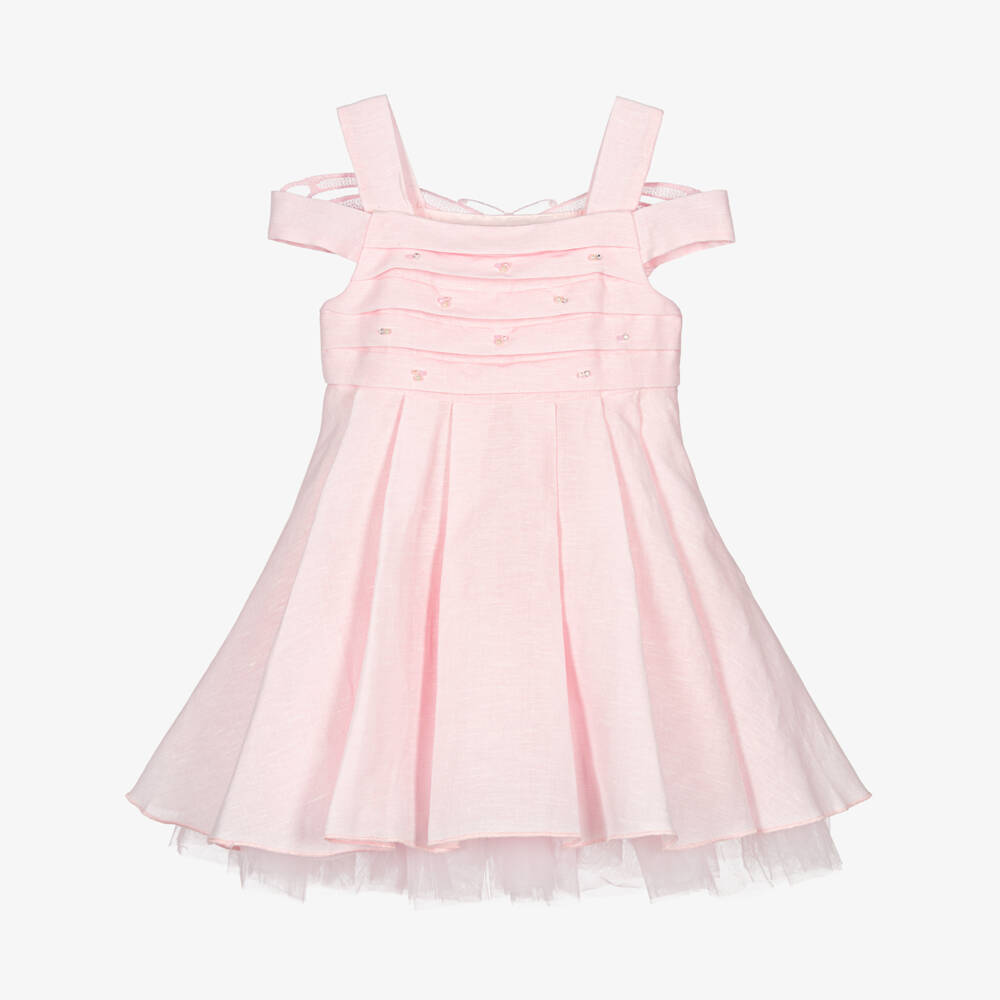 Lapin House-Платье с бабочками и бусинами для девочек в розовом цвете | Childrensalon Outlet