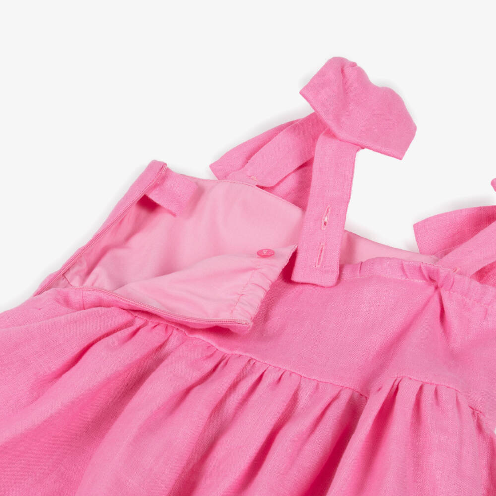 Lapin House-فستان صيفي من الكتان الوردي للبنات | Childrensalon Outlet