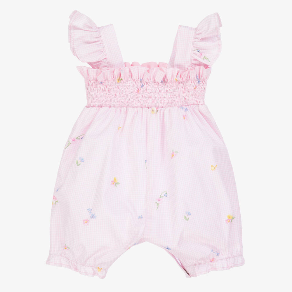 Lapin House-Girls Blushing Blossom Gingham Romper | Childrensalon Outlet