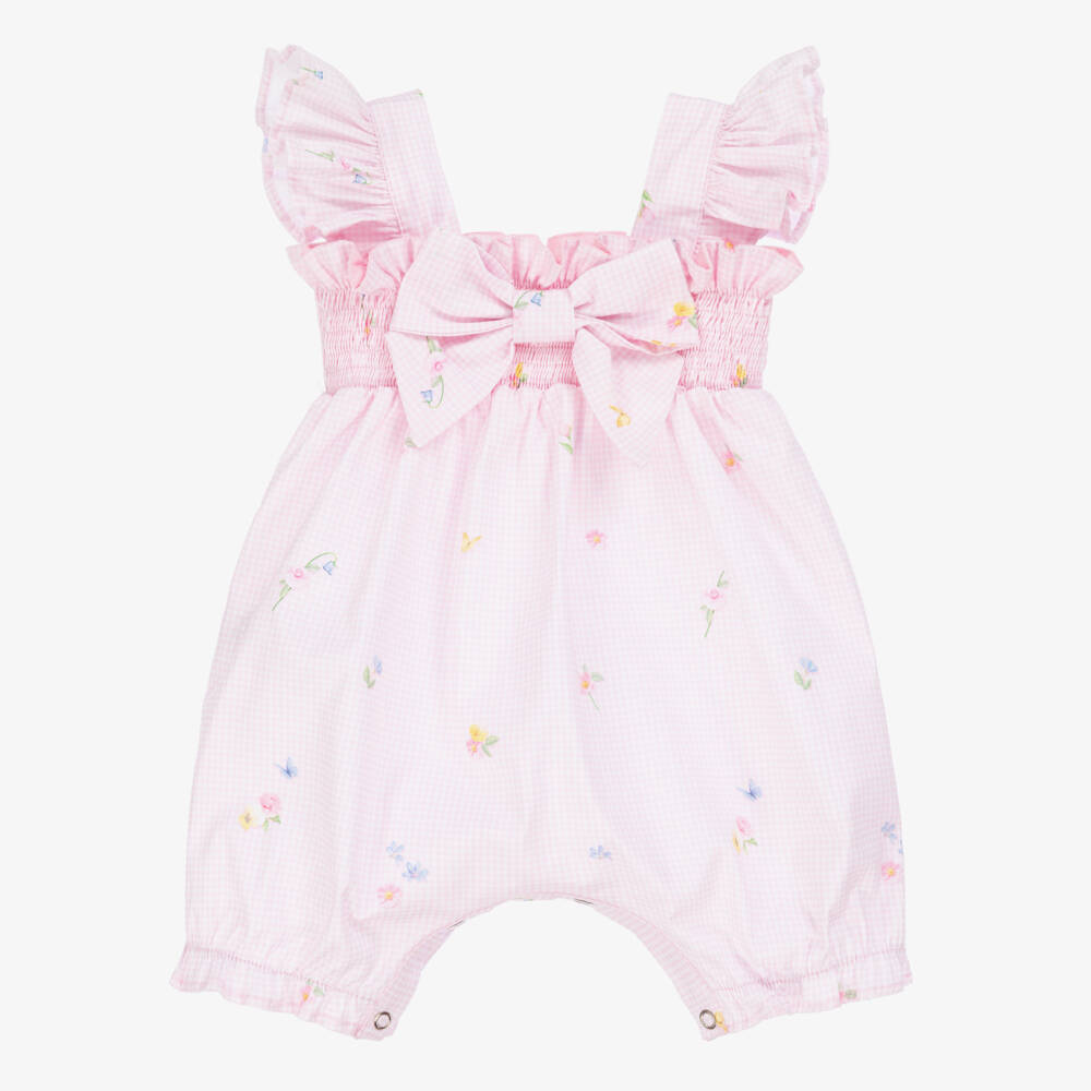 Lapin House-Girls Blushing Blossom Gingham Romper | Childrensalon Outlet