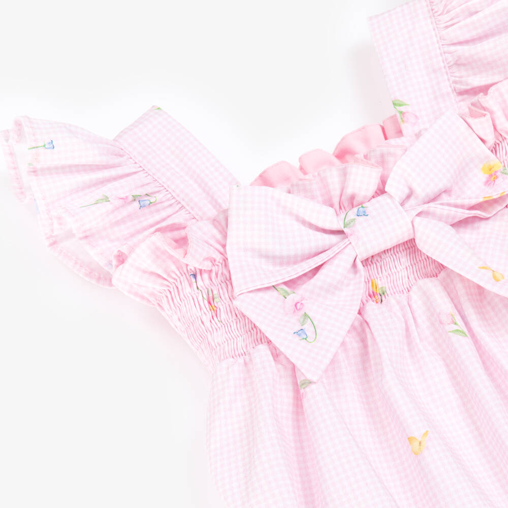 Lapin House-Girls Blushing Blossom Gingham Romper | Childrensalon Outlet