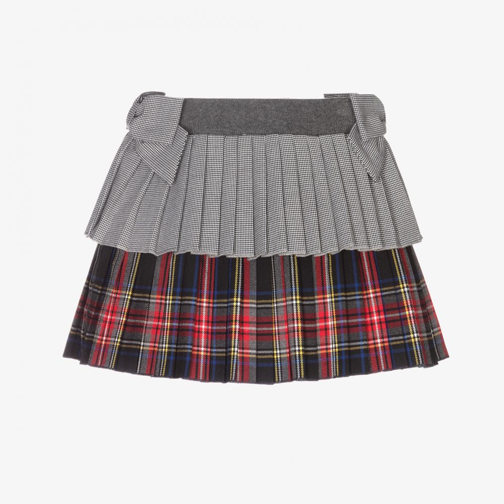 Lapin House-تنورة تويل كُسرات كاروهات وتارتان لون أحمر وكحلي | Childrensalon Outlet